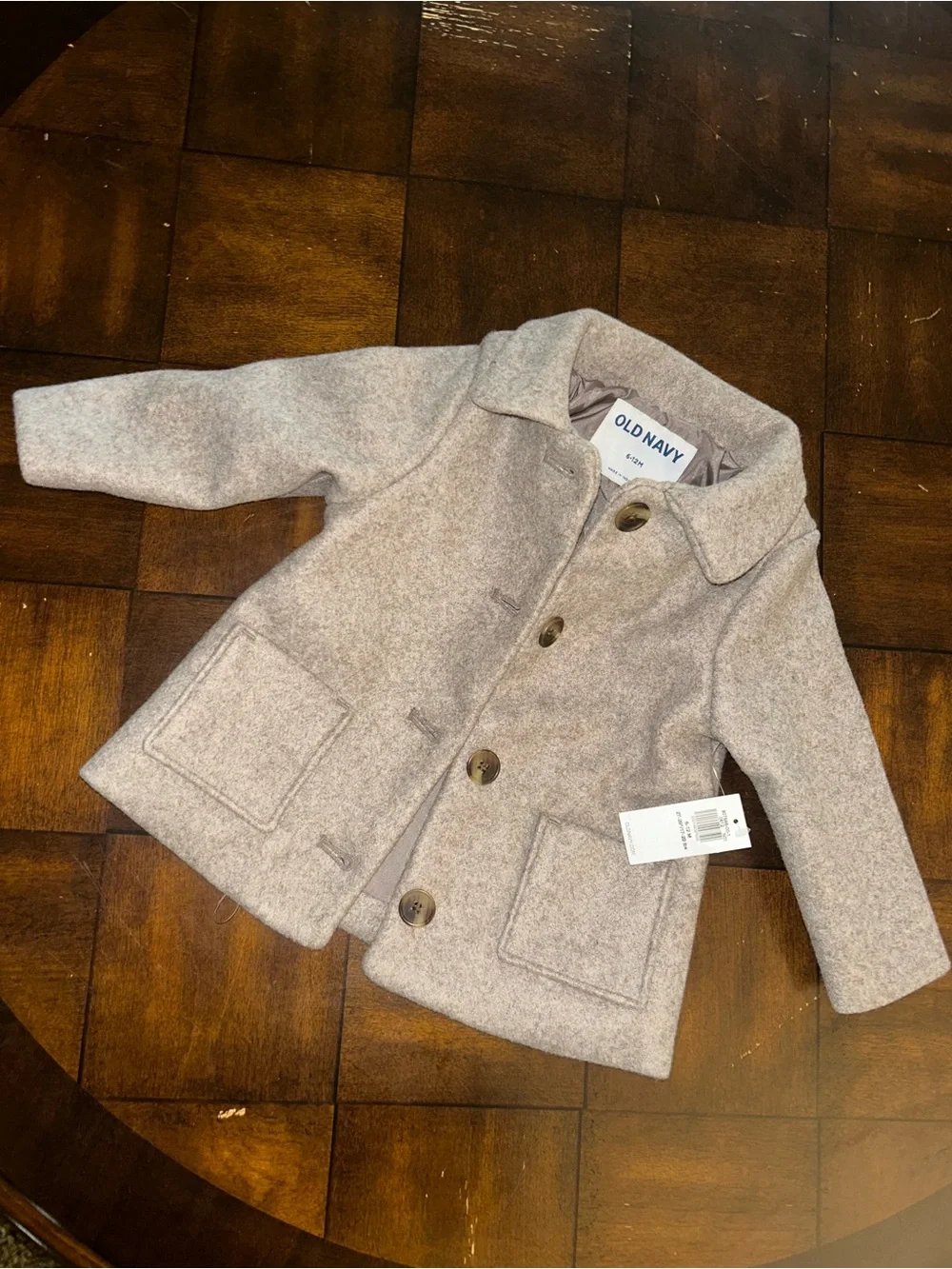 NWT Old Navy Toddler Button-Front Wool-Blend Pea Coat Light Taupe Sz 6-12 Month